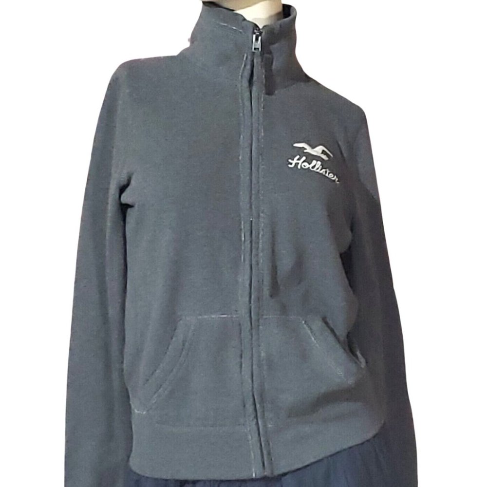 Hollister Womens Full Zip Mock Neck Sweatshirt Size M Gray California Logo Y2K